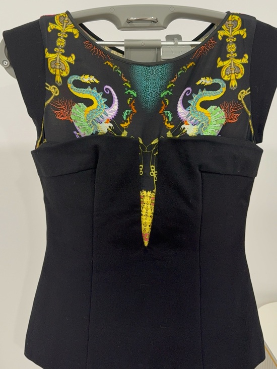 Roberto Cavalli Tops - Cavalli Class by Roberto Cavalli Black Embroidered Dragon Cap-Sleeve Top